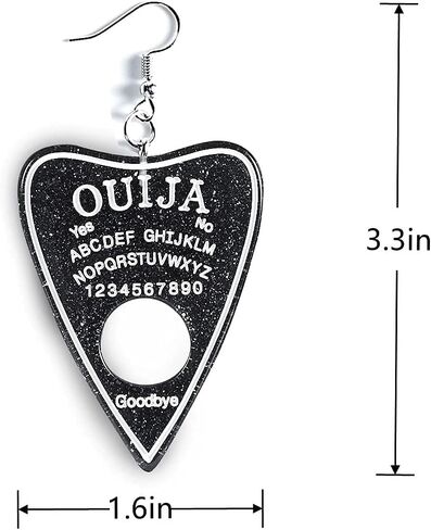 أقراط نسائية من Ouija Board Planchette أقراط مسطحة من الراتنج الأسود اللامع متدلية ساحرة على الموضة أقراط متدلية على شكل قوطي للنساء مجوهرات خطافات أذن فرنسية هدية زوج واحد in Saudi Arabia