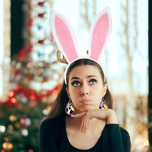 WCRAZYE الملونة عيد الفصح أرنب خشبية تتدلى الأقراط للنساء اليدوية خشبية الأرنب الأقراط لطيف ليوبارد أرنب بطة الدجاج الجزرة البيض عيد الفصح أقراط هدية in Saudi Arabia
