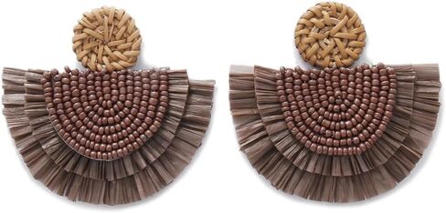 COIRIS Bohemia Beaded Fringe Statement Earrings with Long Dangling Tassel Raffia Earrings for Women in Kuwait