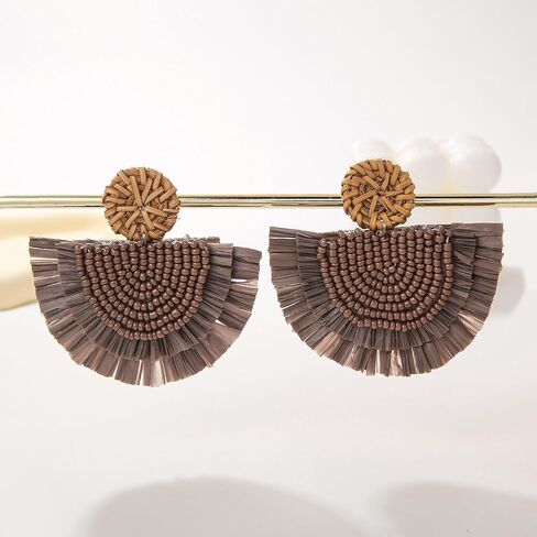 COIRIS Bohemia Beaded Fringe Statement Earrings with Long Dangling Tassel Raffia Earrings for Women in Kuwait