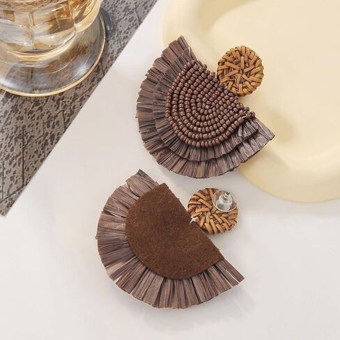 COIRIS Bohemia Beaded Fringe Statement Earrings with Long Dangling Tassel Raffia Earrings for Women in Kuwait