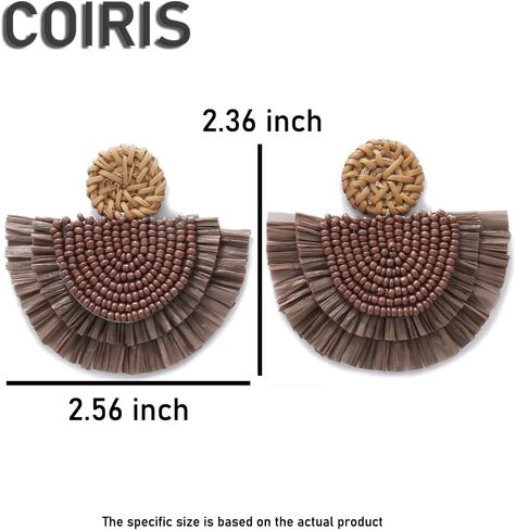 COIRIS Bohemia Beaded Fringe Statement Earrings with Long Dangling Tassel Raffia Earrings for Women in Kuwait
