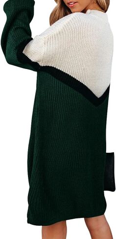 Womens Sweater Dress Oversized Color Block Casual Soft Winter Loose Long Pullover Sweaters Green in Saudi Arabia