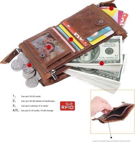 محافظ SUMGOGO للرجال والأولاد من الجلد بمحفظة صغيرة قابلة للطي وحامل بطاقات وجيب بسحاب مزدوج ومحفظة عملات رفيعة (أصفر) in Kuwait