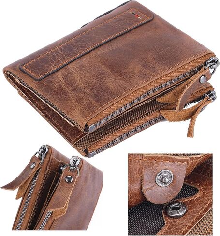 محافظ SUMGOGO للرجال والأولاد من الجلد بمحفظة صغيرة قابلة للطي وحامل بطاقات وجيب بسحاب مزدوج ومحفظة عملات رفيعة (أصفر) in Kuwait