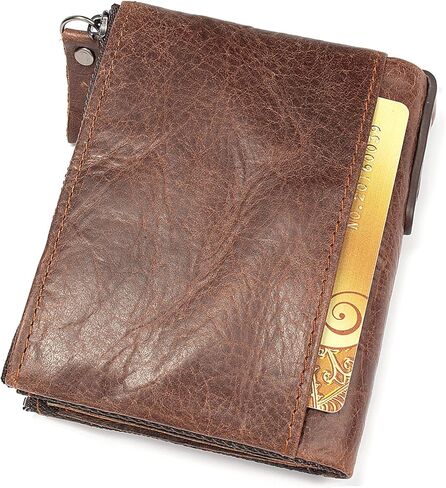 محافظ SUMGOGO للرجال والأولاد من الجلد بمحفظة صغيرة قابلة للطي وحامل بطاقات وجيب بسحاب مزدوج ومحفظة عملات رفيعة (أصفر) in Kuwait