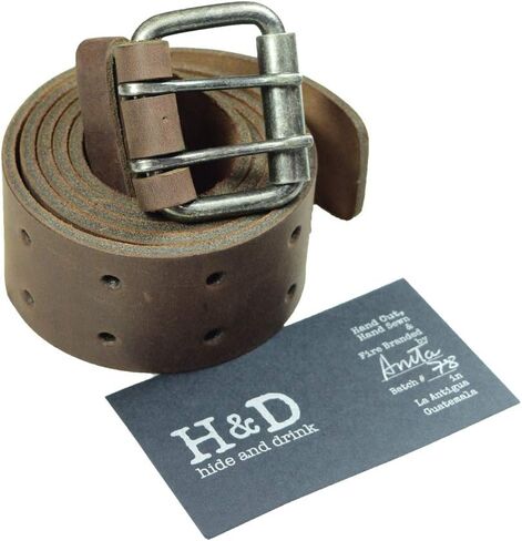 Hide & Drink, Rustic Leather Belt/Rustic Double Prong Buckle, (1.5 in.) Wide Handmade in Saudi Arabia
