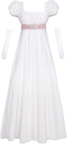 Vibsion Regency Dresses for Women Puff Sleeve Empire Waist Dress Gown in Kuwait