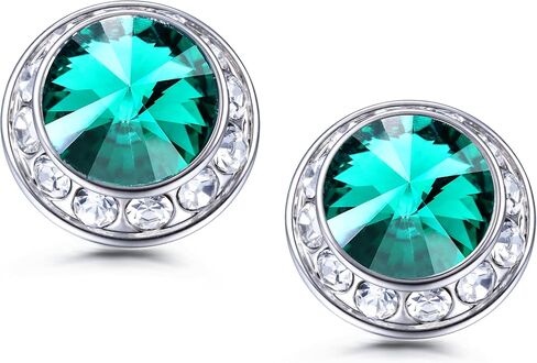 Tungary Sterling Silver 15mm Rhinestone Earrings Crystal Earrings Halo Earrings for Women Round Shaped Acrylic Stone Inside Crystal Birthstone Ear Studs For Dance Competitions Stage Performance in Kuwait