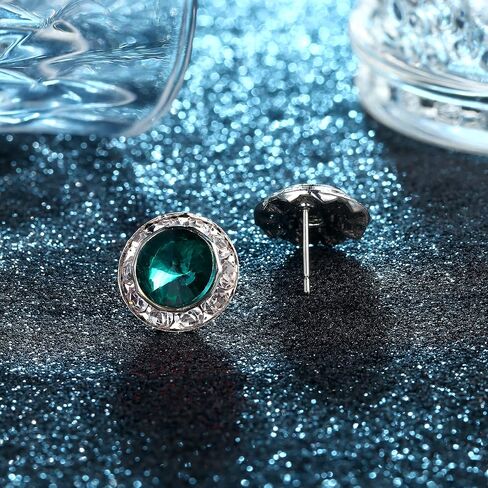 Tungary Sterling Silver 15mm Rhinestone Earrings Crystal Earrings Halo Earrings for Women Round Shaped Acrylic Stone Inside Crystal Birthstone Ear Studs For Dance Competitions Stage Performance in Kuwait