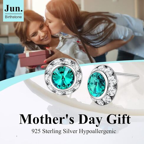 Tungary Sterling Silver 15mm Rhinestone Earrings Crystal Earrings Halo Earrings for Women Round Shaped Acrylic Stone Inside Crystal Birthstone Ear Studs For Dance Competitions Stage Performance in Kuwait