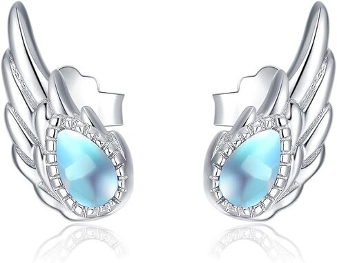 Angel Wing Earrings for Women,925 Sterling Silver Opal and Moonstone Angel Earrings Studs Angel Jewelry Gift for Angel Lover in Saudi Arabia