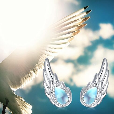 Angel Wing Earrings for Women,925 Sterling Silver Opal and Moonstone Angel Earrings Studs Angel Jewelry Gift for Angel Lover in Saudi Arabia