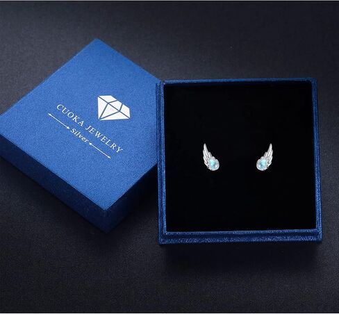 Angel Wing Earrings for Women,925 Sterling Silver Opal and Moonstone Angel Earrings Studs Angel Jewelry Gift for Angel Lover in Saudi Arabia