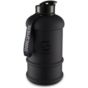 SHAKESPHERE Large Sports Water Bottle - BPA Free Hydration Jug, Black - Ideal for Sports, Camping, Outdoor, Biking & Kids (Matte Black with White Logo, 1.3L)