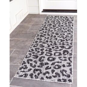 Unique Loom Outdoor Safari Collection Area Rug - Leopard (2' x 7' 10" Runner, Pink Ivory/ Ivory)
