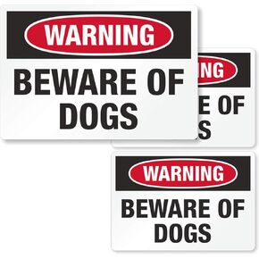 SmartSign Warning Beware of Dogs Decal Set | One 3.75"x5.5" & Two 2.75"x4" Reflective Adhesive Labels/Sticker
