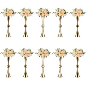 NUPTIO Gold Vases for Centerpieces Wedding - 2 Pcs 26 inch Tall Metal Flower Vase Flowers Stand - Elegant Bulk Weddings Decoration Table Trumpet Centerpiece for Tables