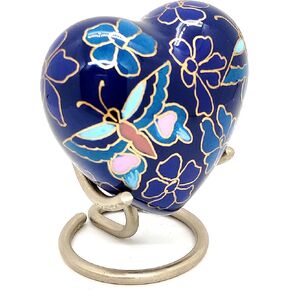 Classic Heart Shape Keepsake Urn for Human Ashes – with Box and Stand - Lovely Floral Design 7 cms high