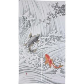 Made in Japan Noren Curtain Tapestry Carp Swimming Up a Waterfall
