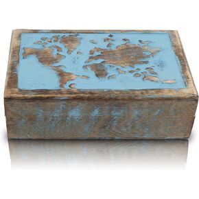Great Birthday Gift Ideas Handmade Decorative World Map Wooden Jewelry Box Treasure Box Jewelry Organizer Keepsake Box Treasure Chest Trinket Holder Lock Box Watch Box (Natural Finish)