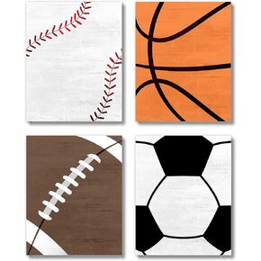 Brooke & Vine Sports Boys Room Nursery Wall Decor Art Prints Set (UNFRAMED 8x10 Card Stock) Basketball, Baseball, Soccer, Football, Kids Bathroom, Playroom, Classroom (Sports Balls)