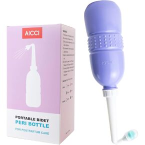 Peri Bottle for Postpartum Care, Portable Travel Bidet for Women, 17oz Large Capacity Perineal Bottle for Feminine Hygiene with Travel Bag and Angled Nozzle (Purple)