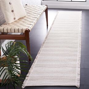 Safavieh Augustine Collection Runner Rug - 2' x 9', Ivory & Beige, Cotton Stripe Fringe Design, Non-Shedding & Easy Care, Ideal for High Traffic Areas in Living Room, Bedroom (AGT501B)