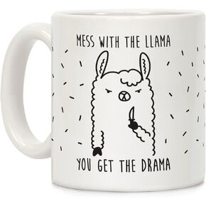 LookHUMAN Funny Coffee Mugs Adult Humor White Coffee Mug Ceramic Coffee Cups - Funny Coffee Mug With Mess With The Llama You Get The Drama Print - Drama Llama Alert llama gifts, 11oz