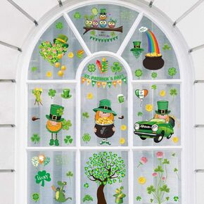 JOZON St. Patrick's Day Window Clings for Glass Window 7 Sheets Saint Patrick's Day Shamrock Clover Leprechaun Static Window Stickers Decals for St. Patty's Day Irish Lucky Day Party Decorations