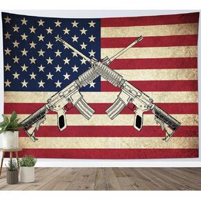 LB American Flag Tapestry Vintage The Stars and Stripes Flag with Gun Wall Hanging Western Culture Tapestries for Bedroom Living Room Dorm Party Wall Decor,60Wx40H inches