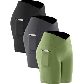 CADMUS Women's Biker Shorts Naked Feeling 7'' Workout Shorts Gym Yoga Spandex, 1041, Black & Grey & GreenYellow,S