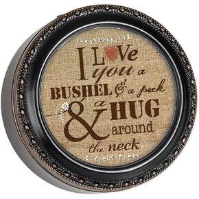 Cottage Garden I Love You A Bushel & A Peck Black with Gold Rope Trim Round Jewelry Keepsake Box
