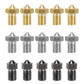 15PCS M6 Volcano 0.4mm Nozzle Kit for Anycubic Mega, Mega S, Mega Pro, Mega X, Kobra, Kobra Neo, Kobra Go 3D Printer (Hardened Steel*5 / Stainless Steel*5 / Brass*5)