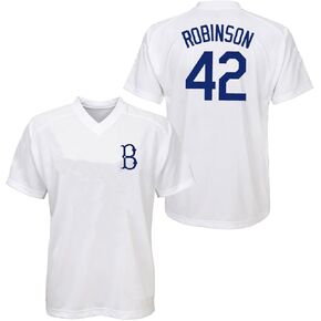Outerstuff Jackie Robinson Brooklyn Dodgers #42 Toddler 2-4T Player Name & Number V-Neck Jersey Shirt, White