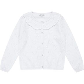Girls' Cardigan Long Sleeve Shrug Sweater for Kids Cotton Cropped Uniform Knit Outerwear Lucky Clover and Heart