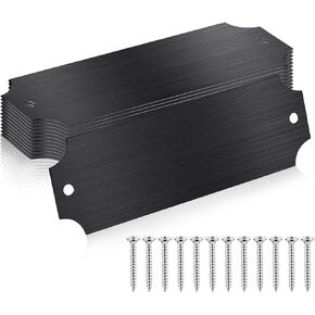 12 Pcs Name Plates Laser Engraved Brushed Solid Metal Plate Personalized Plaque Blank Custom Name Tag Frame Name Label with Adhesive Backing and Screws for DIY (Black Notched Corner,1'' X 3'')