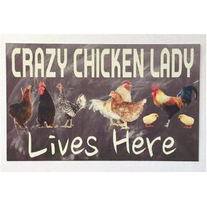 New Vintage Retro Metal Tin Sign Funny Crazy Chicken Lady Lives Here Farm Country Street Garage & Home Bar Club Kitchen Hotel Wall Decor Metal Plaque Sign 12X8Inch
