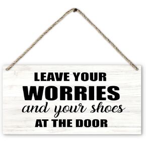 Welcome Signs for Front Door Leave Your Worries and Your Shoes at the Door Wood Plaque Sign Hanging Door Wall Decor,Home Entryway Decor,12x6 Inches Wall Pediments