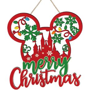 Christmas Mouse Wooden Sign Christmas Hanging Decorations Red Green Snowflake Christmas Door Hanging Sign Welcome Sign for Front Door Ornaments Christmas Wall Hanging Sign Xmas Party Supplies