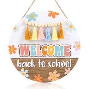 toarti boho 3d ترحيب الفصول الدراسية علامة الباب شنقا، زهرة ملونة العودة إلى المدرسة جدار علامة مع شرابات حبة بيضاء، ريفي ترحيب جدار الديكور لمكتب المشورة المعلم المدرسة الفصول الدراسية in Kuwait