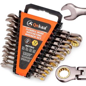 Flexible Ratcheting Wrench Set 12pcs Metric 8-19mm Flex-Head Spanner Gear Ring Ratchet Combination Wrenches Kit with Portable Organizer