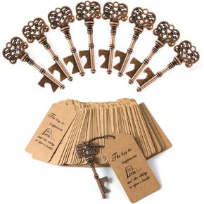 DerBlue 60 PCS Key Bottle Openers,Vintage Skeleton Key Bottle Opener, Wedding Favors Key Bottle Opener Rustic Decoration with Escort Tag Card (bronze)