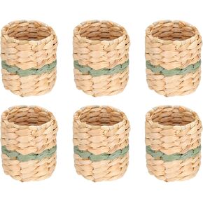 uxcell 6pcs Rattan Napkin Rings Handmade Woven Napkin Ring Round Napkin Holders Cattail Grass for Party Decoration, Dinning Tables, Family Gatherings, Brown Green(2"x2")