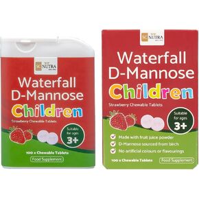 أقراص Waterfall D-Mannose للأطفال تذوب في الفم مع قليل من الفراولة. مناسب للأولاد والبنات، 3 سنوات فما فوق | 100 عدد