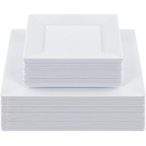 Goodluck 60 Pack Black Disposable Square Plastic Plates, Heavy Duty 30 Dinner Plates 9.5" and 30 Dessert Plates 6.5", Fancy Disposable Plates for Wedding, Holiday Party, Birthday, Halloween
