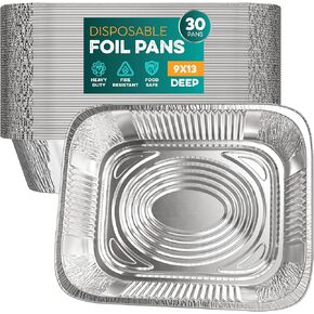 Aluminum Pans 9x13 [30 Pack] Aluminum Foil Pans Trays - Disposable Pans for Baking, BBQ Grilling, Roasting, Cake Serving Dishes, Catering Supplies, Steam Table Chafing Pans, Half Size Tin Foil Pan