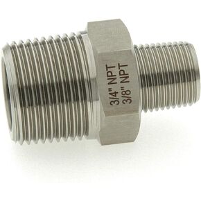 3/4" NPT Male x 1/4" NPT Male, Stainless Steel 316-L Reducer Hex Nipple Connector, Reducing Pipe Fitting Adapter