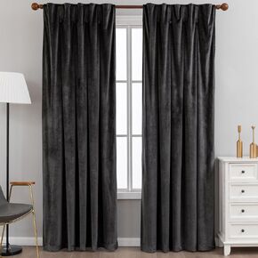 Olive Green Velvet Curtains 2 Panels, Room Darkening Rod Pocket Insulated Curtains for Bedroom, Living Room, Luxury Room Darkening Window Treatments Drapes, W52 x L84 inches