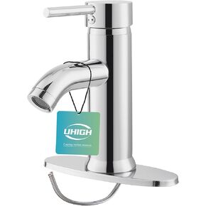 Bathroom Faucets Single Hole Single Handle, Chrome Bathroom Sink Faucet 1 Hole, Brass Modern Faucet for Bathroom Sink Chrome